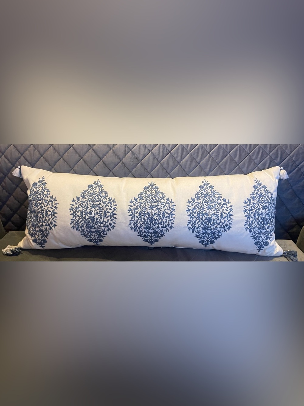 Blue Floral Lumbar Throw Pillow - Home Bedding